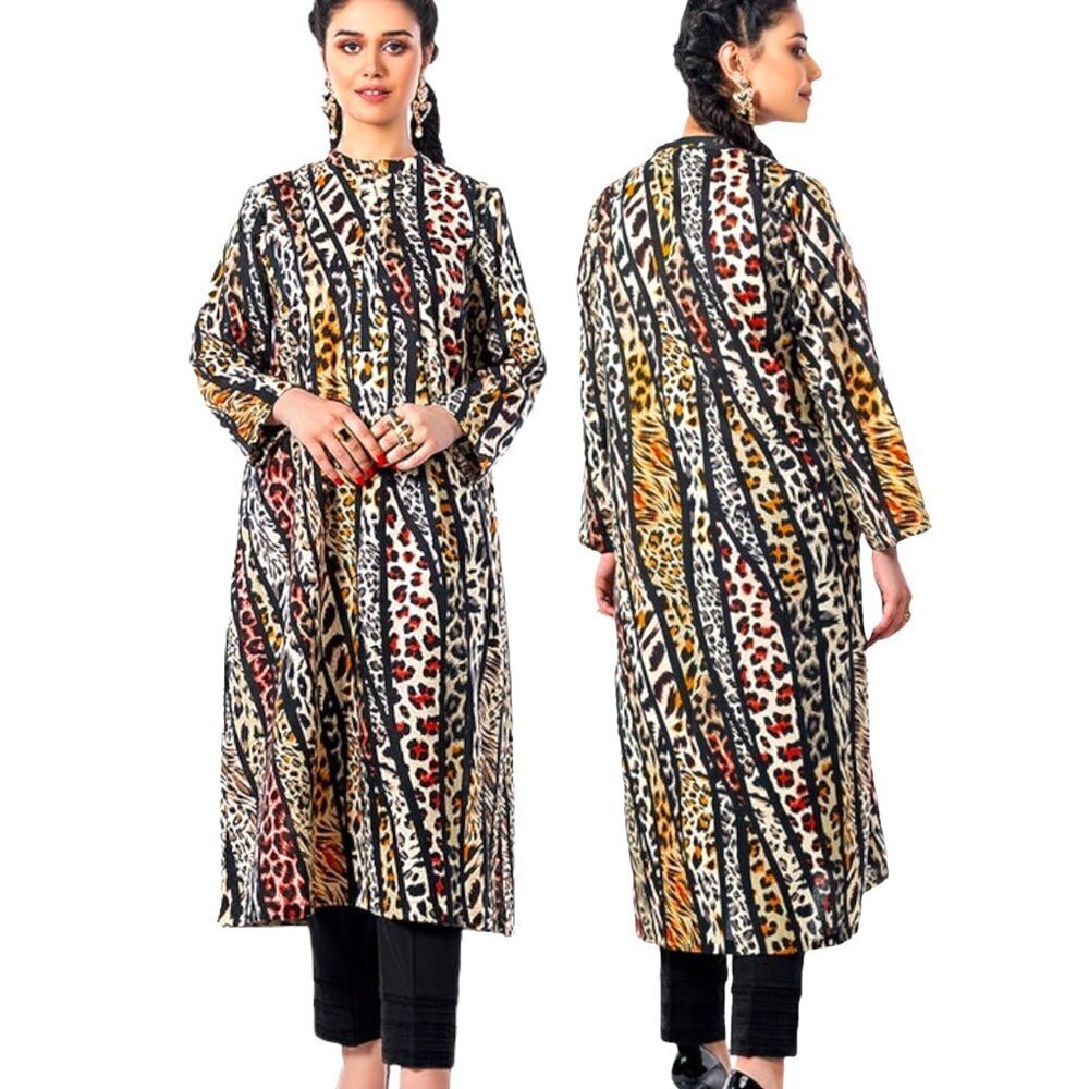 Animal‎ print leopard long sleeves shift shirt-dress  kaftan tunic kurta XS/S